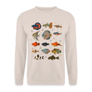Tropische Fische | Aquarium & Zierfische - Unisex Pullover - Sand - Vorne - Alina (178cm) & Michal (187cm)