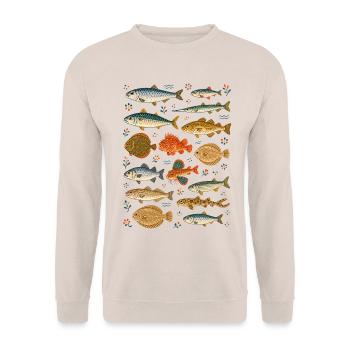 Meeresfische | Ozean & Fischkunde - Unisex Pullover - Sand - Vorne - Alina (178cm) & Michal (187cm)