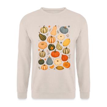 Kürbissorten | Herbst & Ernte - Unisex Pullover - Sand - Vorne - Alina (178cm) & Michal (187cm)