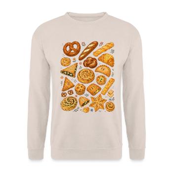 Herzhaftes Gebäck | Backen & Bäckerei - Unisex Pullover - Sand - Vorne - Alina (178cm) & Michal (187cm)