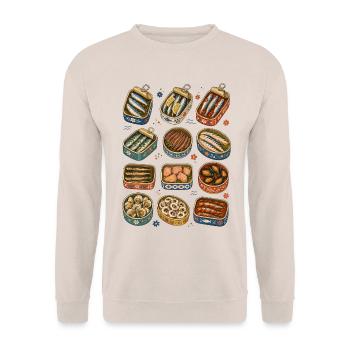 Fischkonserven | Sardinen & Meeresküche - Unisex Pullover - Sand - Vorne - Alina (178cm) & Michal (187cm)