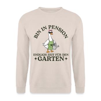 Pension Zeit für den Garten Pensionärin Geschenk - Unisex Pullover - Sand - Vorne - Alina (178cm) & Michal (187cm)