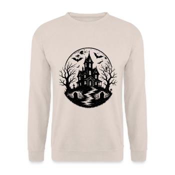 Halloween Spukhaus - Unisex Pullover - Sand - Vorne - Alina (178cm) & Michal (187cm)