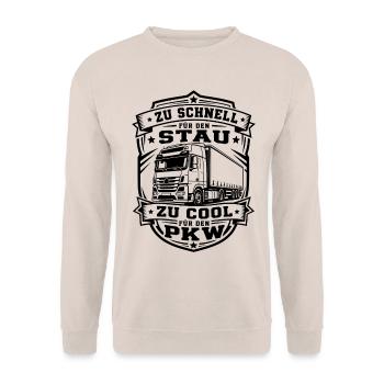 Trucker Spruch - Unisex Pullover - Sand - Vorne - Alina (178cm) & Michal (187cm)