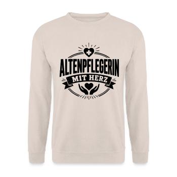 Altenpflegerin mit Herz - Unisex Pullover - Sand - Vorne - Alina (178cm) & Michal (187cm)