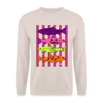 Spooky Halloween Fish Pattern Design - Unisex Pullover - Sand - Vorne - Alina (178cm) & Michal (187cm)