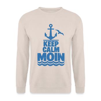Keep Calm Moin – Maritimer Küsten Style - Unisex Pullover - Sand - Vorne - Alina (178cm) & Michal (187cm)
