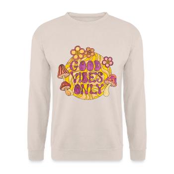Good Vibes Only 70s Funky Groovy Flower Power 60E - Unisex Sweatshirt - sand - Front - Alina (178cm) & Michal (187cm)