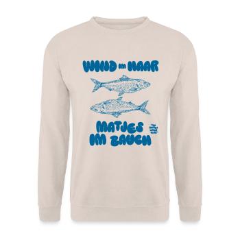 Wind im Haar, Matjes im Bauch - Unisex Pullover - Sand - Vorne - Alina (178cm) & Michal (187cm)