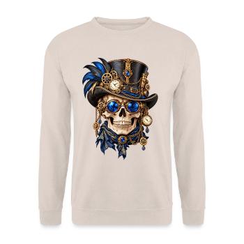 Totenkopf, Totenkopf, Steampunk-Hut, blaue Federn - Unisex Pullover - Sand - Vorne - Alina (178cm) & Michal (187cm)