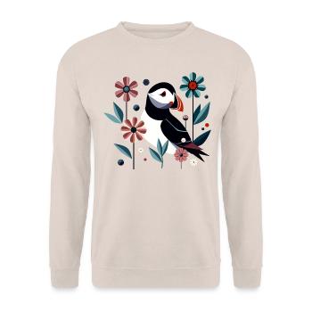 Papageitaucher mit Blumen - Unisex Pullover - Sand - Vorne - Alina (178cm) & Michal (187cm)