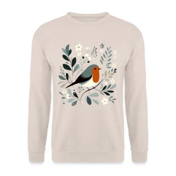Robin with flowers - Unisex Sweatshirt - sand - Front - Alina (178cm) & Michal (187cm)