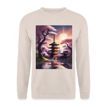 Japanese buildings during sakura - Unisex Sweatshirt - sand - Front - Alina (178cm) & Michal (187cm)