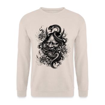 Hannya Mask with Snake in Irezumi Style - Unisex Sweatshirt - sand - Front - Alina (178cm) & Michal (187cm)
