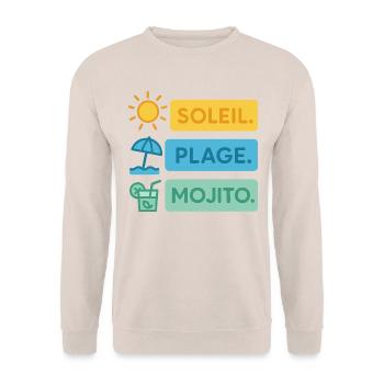 été drôle Soleil, plage, bonne humeur Outfit été - Sweat-shirt Unisexe - sable - Devant - Alina (178cm) & Michal (187cm)