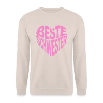 Beste Schwester Herz Spruch - Unisex Pullover - Sand - Vorne - Alina (178cm) & Michal (187cm)