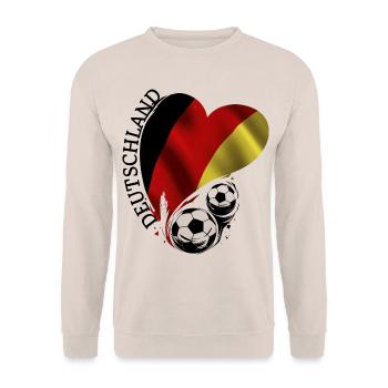 Fussball Herz Deutschland Liebe Schwarzrotgelb - Unisex Pullover - Sand - Vorne - Alina (178cm) & Michal (187cm)