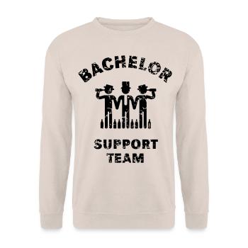 Bachelor Support Team (JGA Polterabend Vintage B) - Unisex Pullover - Sand - Vorne - Alina (178cm) & Michal (187cm)