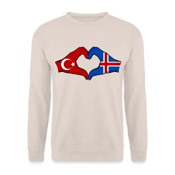 Turquie Islande Drapeau Mains Coeur Forme - Sweat-shirt Unisexe - sable - Devant - Alina (178cm) & Michal (187cm)