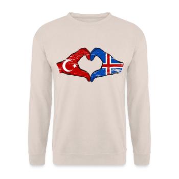 Turkey Iceland Flag Hands Heart Shape Used - Unisex Sweatshirt - sand - Front - Alina (178cm) & Michal (187cm)