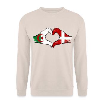 Algérie Danemark drapeau mains forme de coeur utilisé - Sweat-shirt Unisexe - sable - Devant - Alina (178cm) & Michal (187cm)