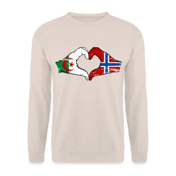 Algerien Norwegen Flagge Hände Herzform used - Unisex Pullover - Sand - Vorne - Alina (178cm) & Michal (187cm)