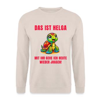 Motivierte Schildkröte Jogging Buddy Helga - Unisex Pullover - Sand - Vorne - Alina (178cm) & Michal (187cm)