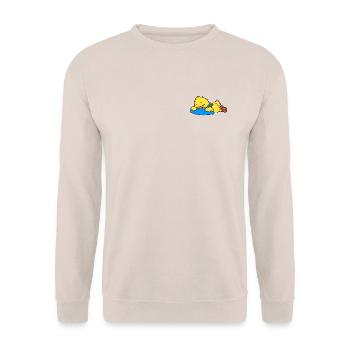 Niedliche schlafende Ente auf einem blauen Kissen - Unisex Pullover - Sand - Vorne - Alina (178cm) & Michal (187cm)