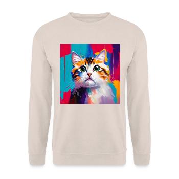 Oil Painting Style Domestic Cat Portrait Design - Unisex Sweatshirt - sand - Front - Alina (178cm) & Michal (187cm)