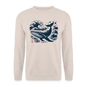 Japanese Retro Vintage Majestic Blue Whale - Unisex Sweatshirt - sand - Front - Alina (178cm) & Michal (187cm)