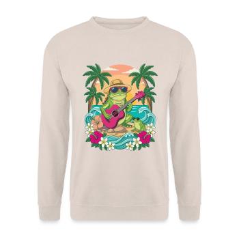Tropischer Rocker-Eidechse und Sonne - Unisex Pullover - Sand - Vorne - Alina (178cm) & Michal (187cm)