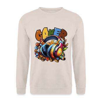 Gamer Headphone Game Console Multiplayer - Unisex Sweatshirt - sand - Front - Alina (178cm) & Michal (187cm)