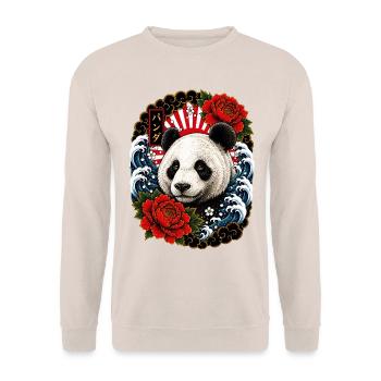 Panda im japanischen Irezumi Tattoo Stil - Unisex Pullover - Sand - Vorne - Alina (178cm) & Michal (187cm)