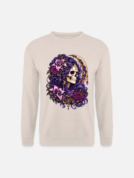 Schädelfrau, Mondblumen, Lila, Gotisch, - Unisex Pullover - Sand