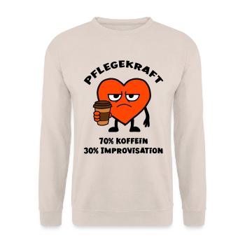 Pflegekraft 70% Koffein 30% Improvisation - Unisex Pullover - Sand - Vorne - Alina (178cm) & Michal (187cm)