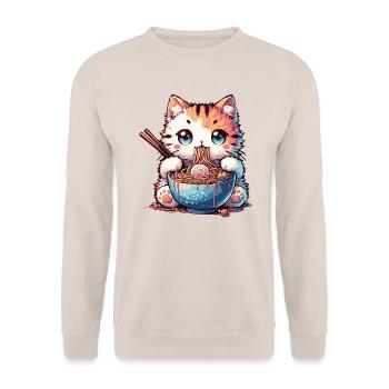 Ramen Noodles Cat - Unisex Sweatshirt - sand - Front - Alina (178cm) & Michal (187cm)