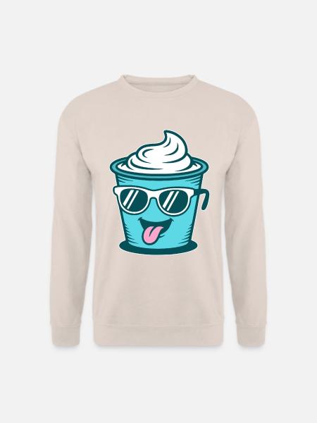Crème Joghurt Sahne Eis - Becher mit Sonnenbrille - Unisex Pullover - Sand