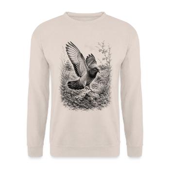 Taube im Flug in Natur im detaillierte Zeichenstil - Unisex Pullover - Sand - Vorne - Alina (178cm) & Michal (187cm)