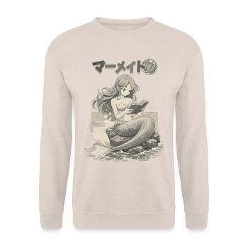 Meerjungfrau im Anime Manga Style beim Lesen - Unisex Pullover - Sand - Vorne - Alina (178cm) & Michal (187cm)