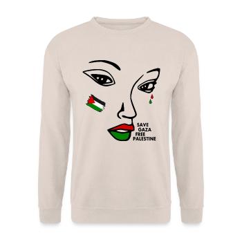 Save gaza free palestine women - Unisex Sweatshirt - sand - Front - Alina (178cm) & Michal (187cm)