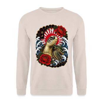 Schildkröte im japanischen Irezumi Stil - Unisex Pullover - Sand - Vorne - Alina (178cm) & Michal (187cm)