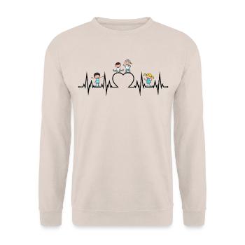 Heartbeat heart ECG children love educator profession sw - Unisex Sweatshirt - sand - Front - Alina (178cm) & Michal (187cm)