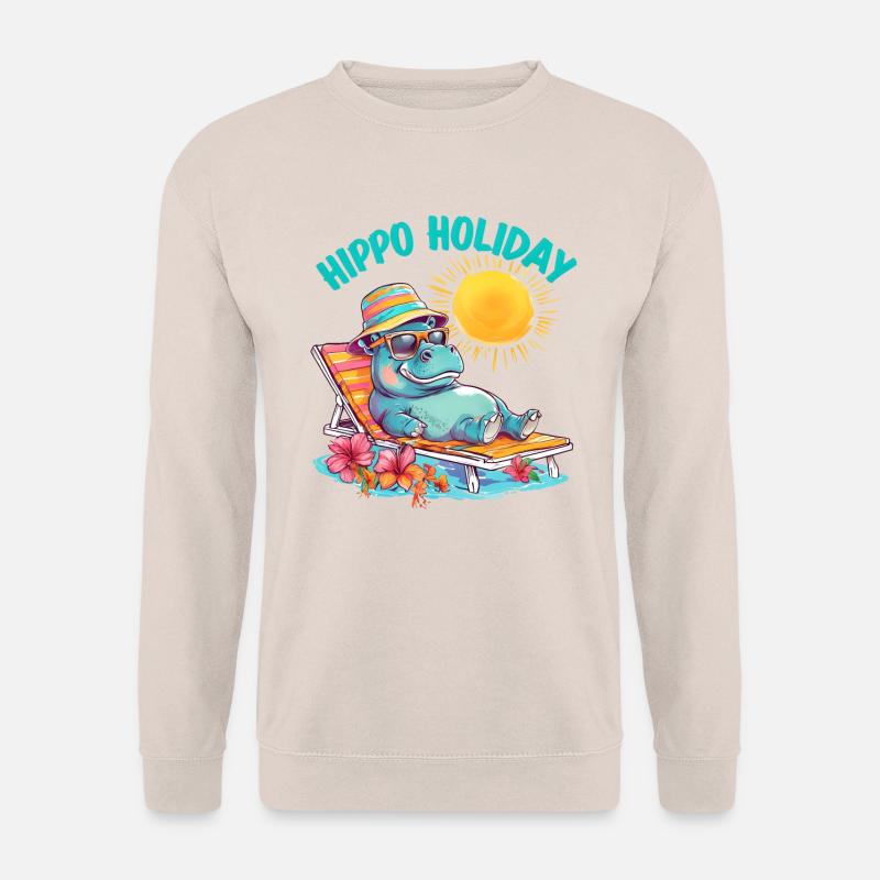 Hippo Holiday - Cooles Nilpferd auf Sonnenliege - Unisex Pullover - Sand