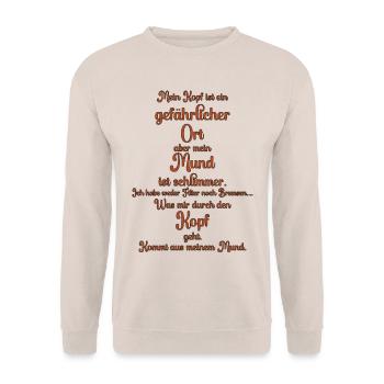 Lustiger Spruch Shirt Kein Filter Keine Bremsen - Unisex Pullover - Sand - Vorne - Alina (178cm) & Michal (187cm)