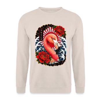 Flamingo im japanischen Irezumi Stil - Unisex Pullover - Sand - Vorne - Alina (178cm) & Michal (187cm)