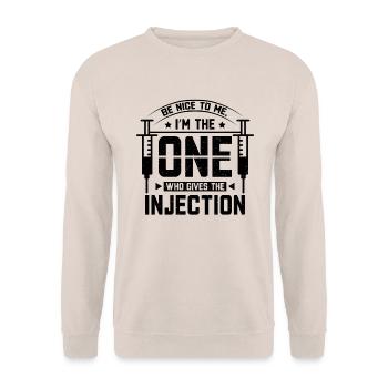 Nurse gives injection - Unisex Sweatshirt - sand - Front - Alina (178cm) & Michal (187cm)