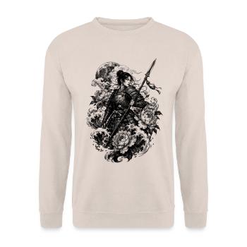 Japanese Samurai Warrior in Irezumi Style - Unisex Sweatshirt - sand - Front - Alina (178cm) & Michal (187cm)