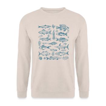 Poisson Vintage Tatouage Style Fisher Cadeaux - Sweat-shirt Unisexe - sable - Devant - Alina (178cm) & Michal (187cm)