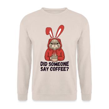 Hat jemand Kaffee gesagt? Katze mit Hasenohren - Unisex Pullover - Sand - Vorne - Alina (178cm) & Michal (187cm)