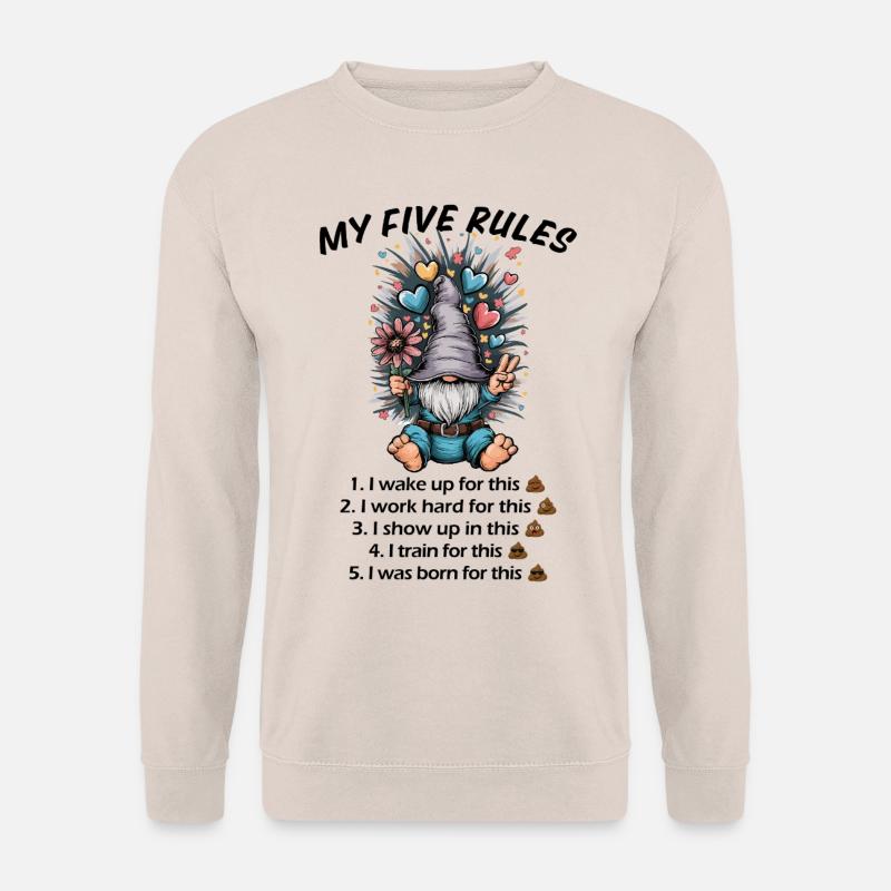 Fünf witzige Lebensregeln mit Gnom - Unisex Pullover - Sand